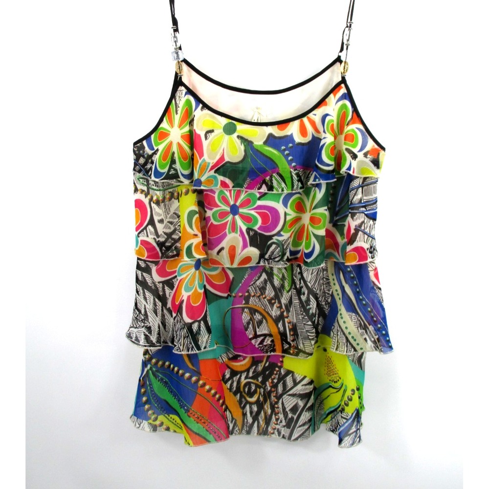 Lapis Women L Multicolor Floral Tiered Beaded Cami Top Boho Retro 641S